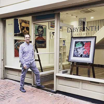 Darren Marcus outside Labyrinth Gallery in Brighton