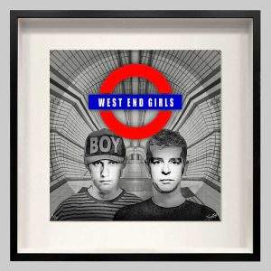 "West End Girls" Pet Shop Boys. A limited edition fine art print by Louis Sidoli presented in a black frame.