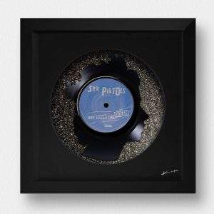 God Save The Queen - All in Black 7" portrait by Keith Haynes cut from 7" Sex Pistols Vinyl