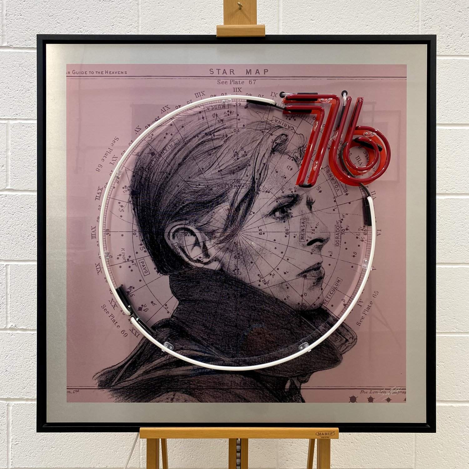 "The Visitor" David Bowie (Rose Gold, Red + White Neon) Neon and aluminium artwork by Louis Sidoli