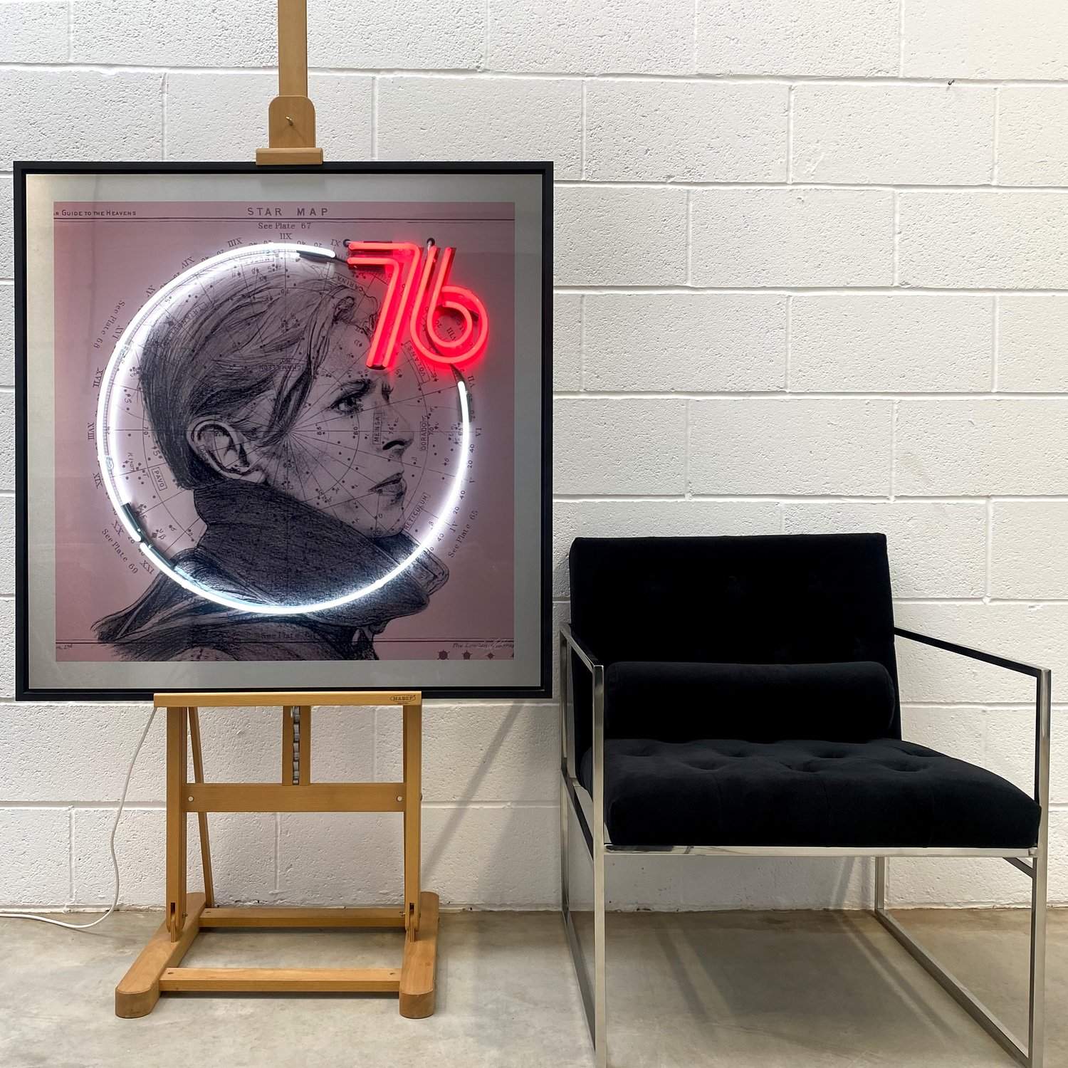 "The Visitor" David Bowie (Rose Gold, Red + White Neon) Neon and aluminium artwork by Louis Sidoli