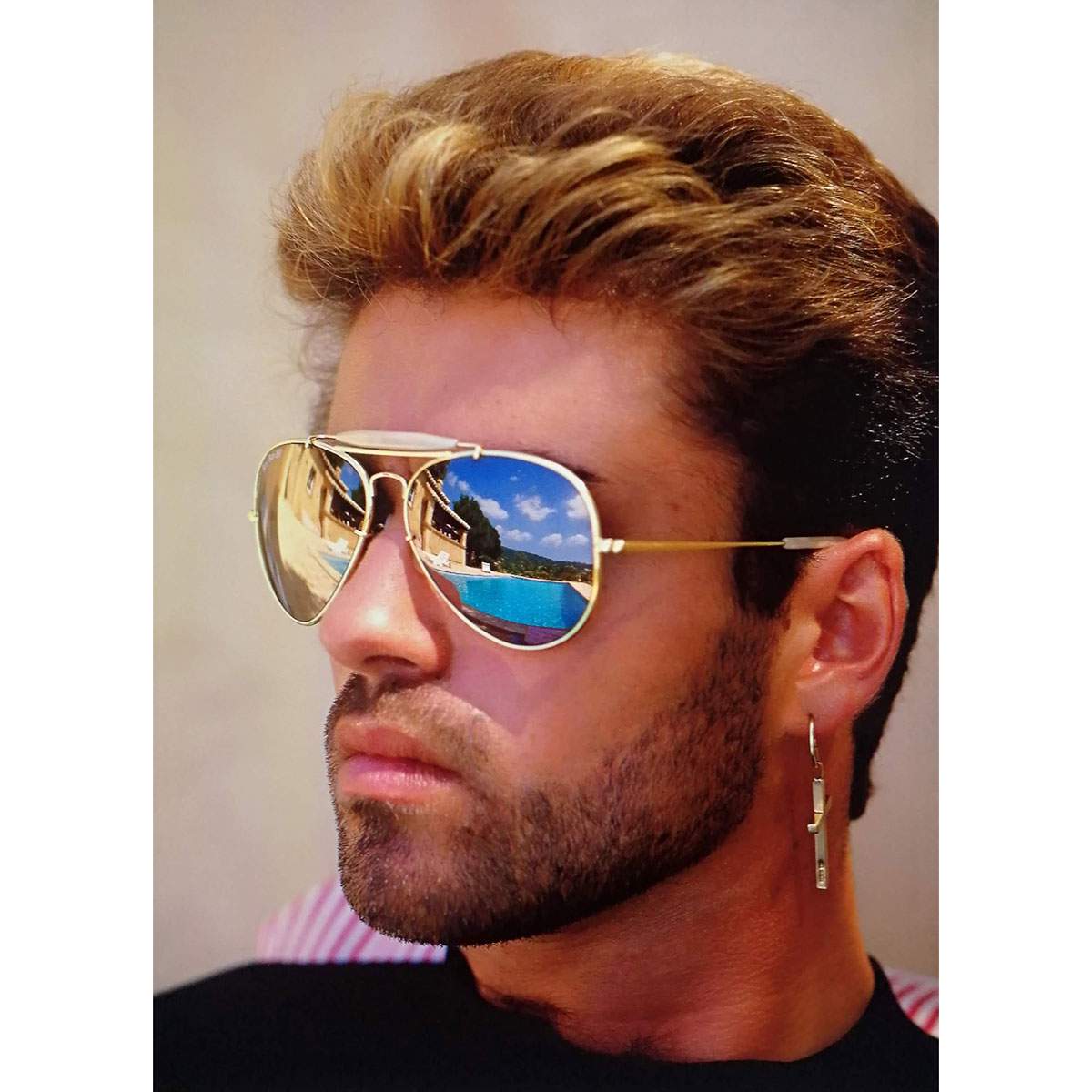 George Michael – Closeup with Mirrored Ray-Ban (colour) by Brian Aris
