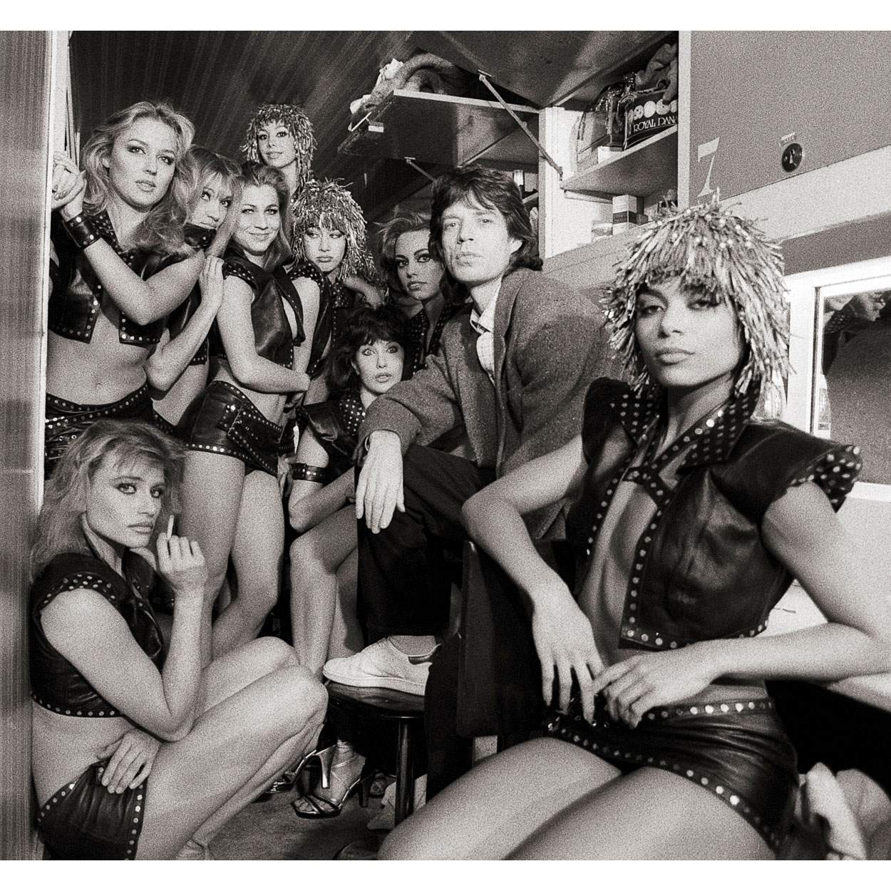 Limited edition print of Mick Jagger with Dancers, Paris 1983 by Brian Aris