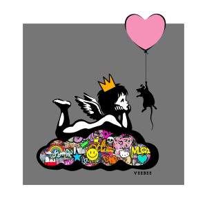 Angel and Rat (Dark Grey) - Limited Edition Print by Veebee