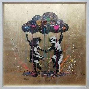 Dancing in the Rain 2 – (Gold, Square) Original by Veebee